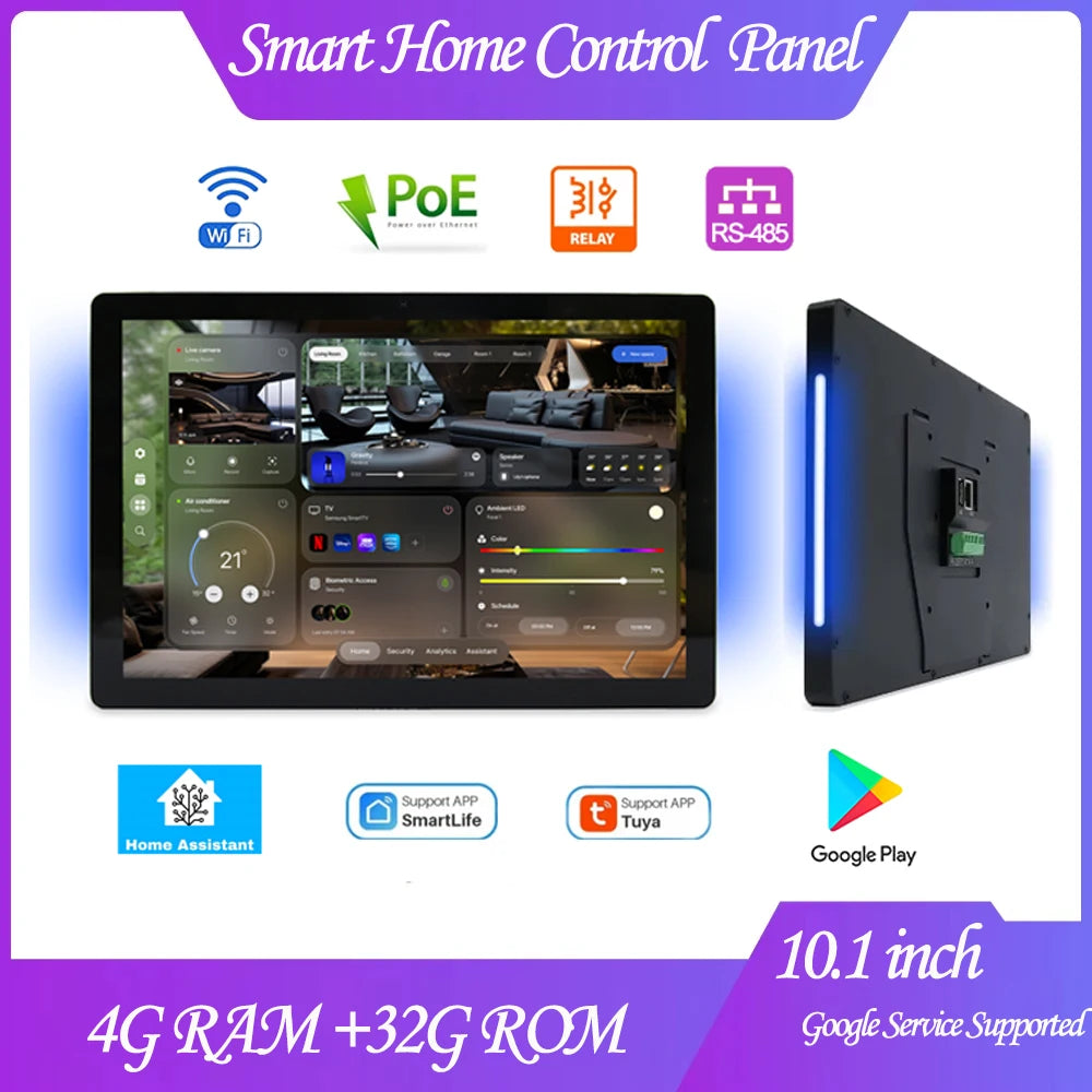 10.1 inch Smart Home Panel Embedded Android POE Tablet with LED Lights in Wall Camera RS485 Touch Screen Panel Google Play Store
