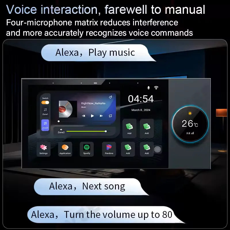 7 Inch Android 11 Alexa Voice Tuya Smart Home Control Panel with Rotary Button Built in E-share Zigbee hub WiFi Wall Amplifier