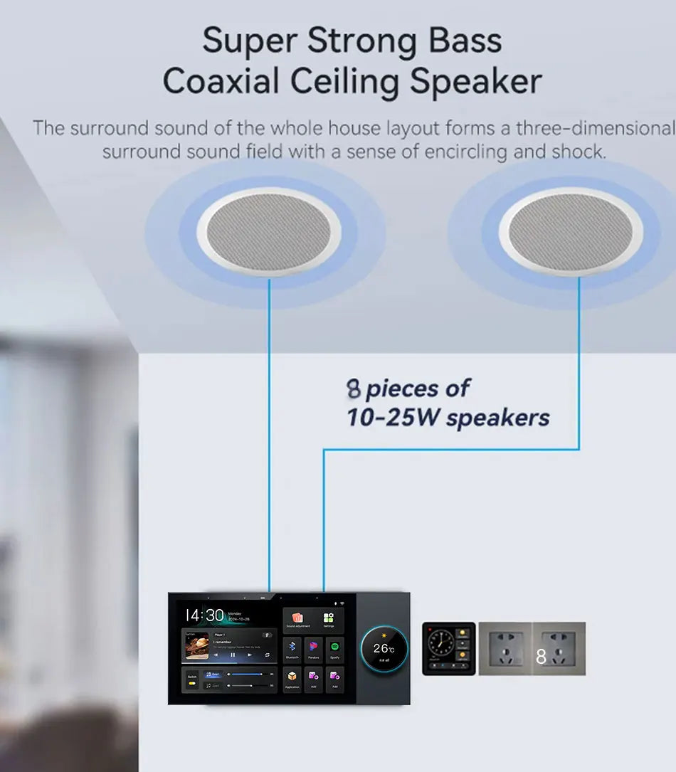 7 Inch Android 11 Alexa Voice Tuya Smart Home Control Panel with Rotary Button Built in E-share Zigbee hub WiFi Wall Amplifier