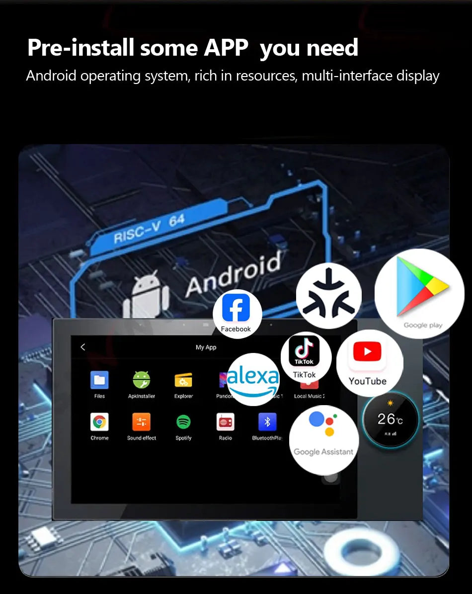 7 Inch Android 11 Alexa Voice Tuya Smart Home Control Panel with Rotary Button Built in E-share Zigbee hub WiFi Wall Amplifier