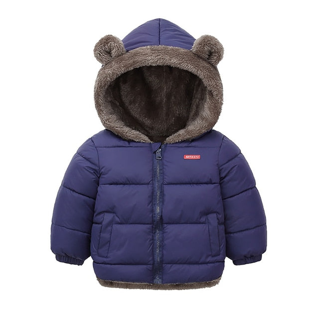 Children's Cotton Clothing Thickened Down Jacket Girls' Winter Lamb Fleece Jacket Children's Zipper Hooded Clothing Boy's Jacket 18M-4Y