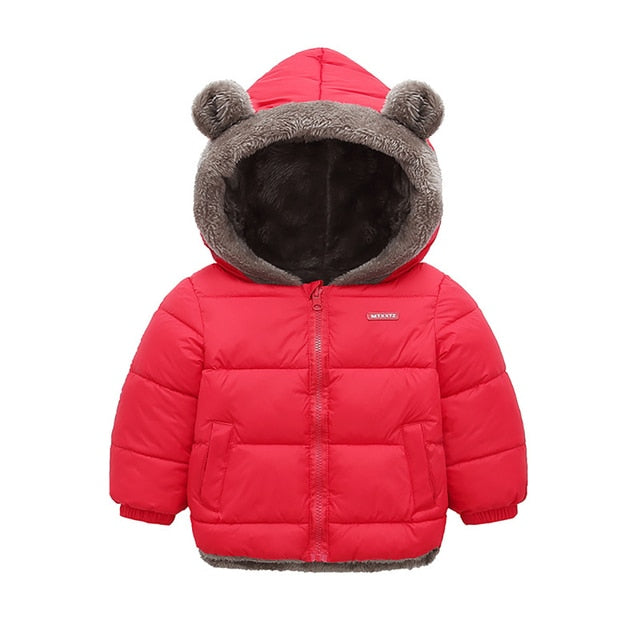 Children's Cotton Clothing Thickened Down Jacket Girls' Winter Lamb Fleece Jacket Children's Zipper Hooded Clothing Boy's Jacket 18M-4Y