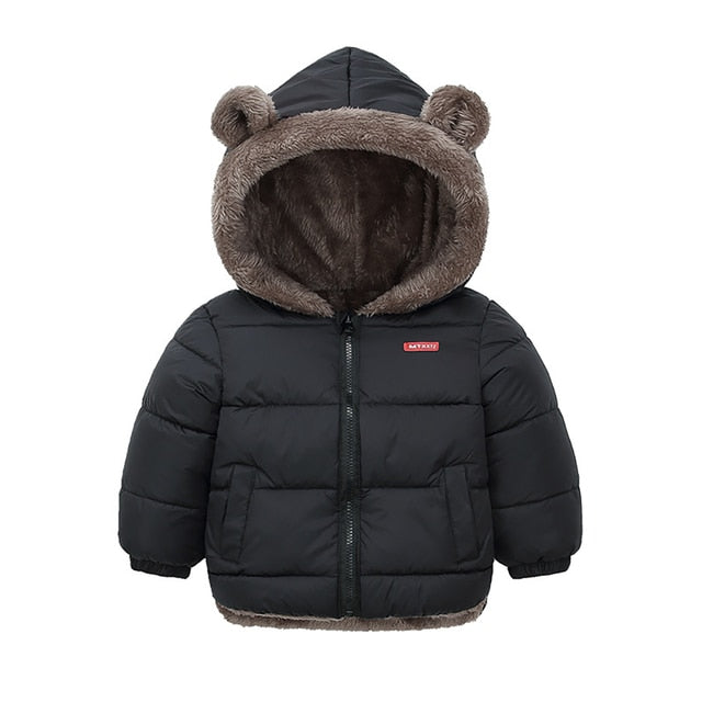 Children's Cotton Clothing Thickened Down Jacket Girls' Winter Lamb Fleece Jacket Children's Zipper Hooded Clothing Boy's Jacket 18M-4Y