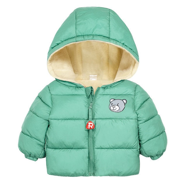 Children's Cotton Clothing Thickened Down Jacket Girls' Winter Lamb Fleece Jacket Children's Zipper Hooded Clothing Boy's Jacket 18M-4Y