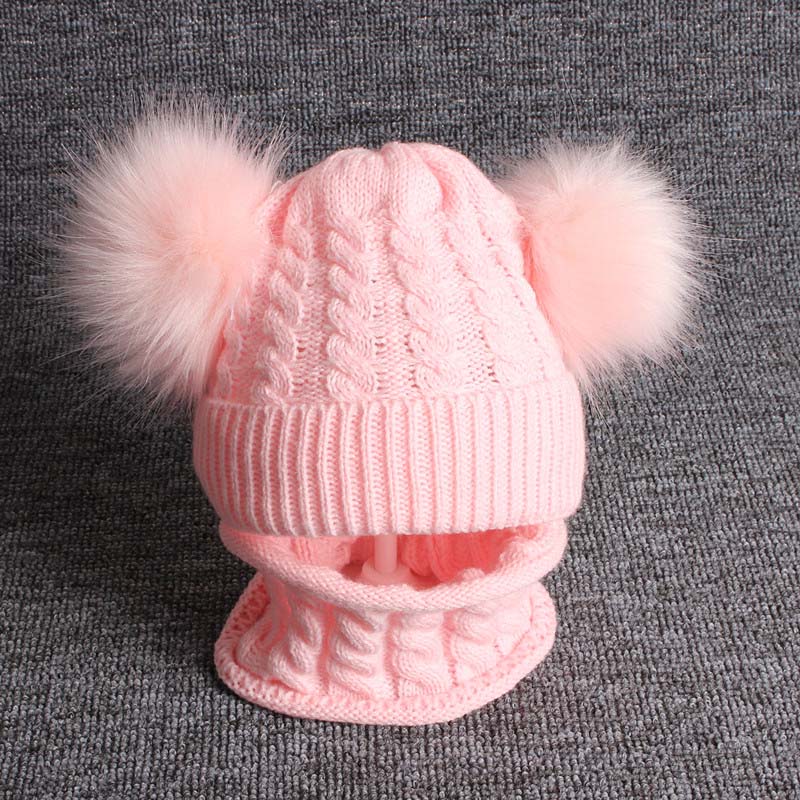 Newborn Baby Hat Scarf Set Pompom Cartoon Infant Baby Girl Boy Winter Hat For Kids Warm Knitted Children Boys Girls Beanie Cap