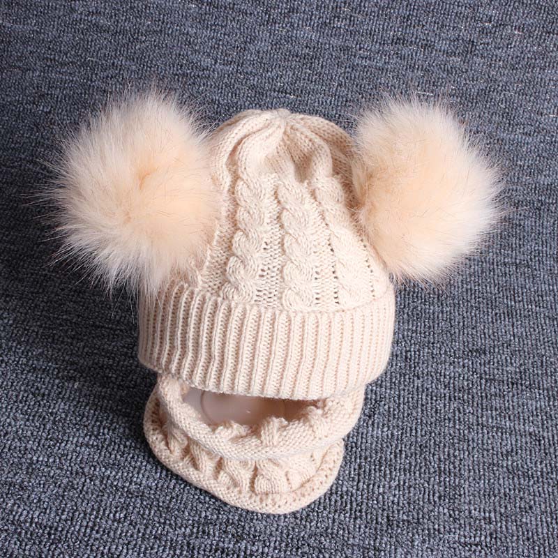 Newborn Baby Hat Scarf Set Pompom Cartoon Infant Baby Girl Boy Winter Hat For Kids Warm Knitted Children Boys Girls Beanie Cap