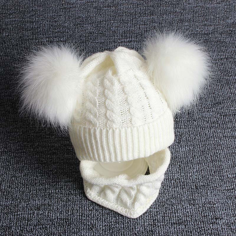 Newborn Baby Hat Scarf Set Pompom Cartoon Infant Baby Girl Boy Winter Hat For Kids Warm Knitted Children Boys Girls Beanie Cap