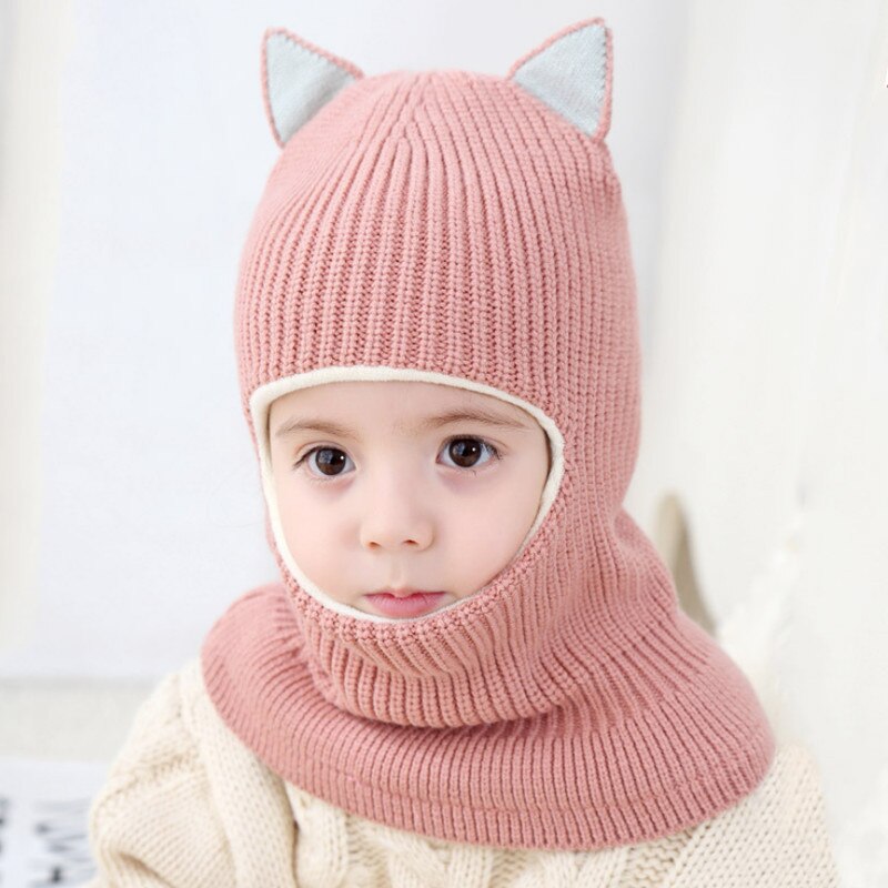 Beanies Baby Ring Hat Pompom Winter Children Hats Knitted Cute Cap for Baby Girls Boys Warm Fleece Lining Earflap Caps for Kids