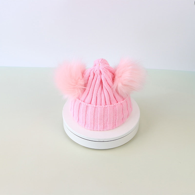 Newborn Baby Hat Scarf Set Pompom Cartoon Infant Baby Girl Boy Winter Hat For Kids Warm Knitted Children Boys Girls Beanie Cap