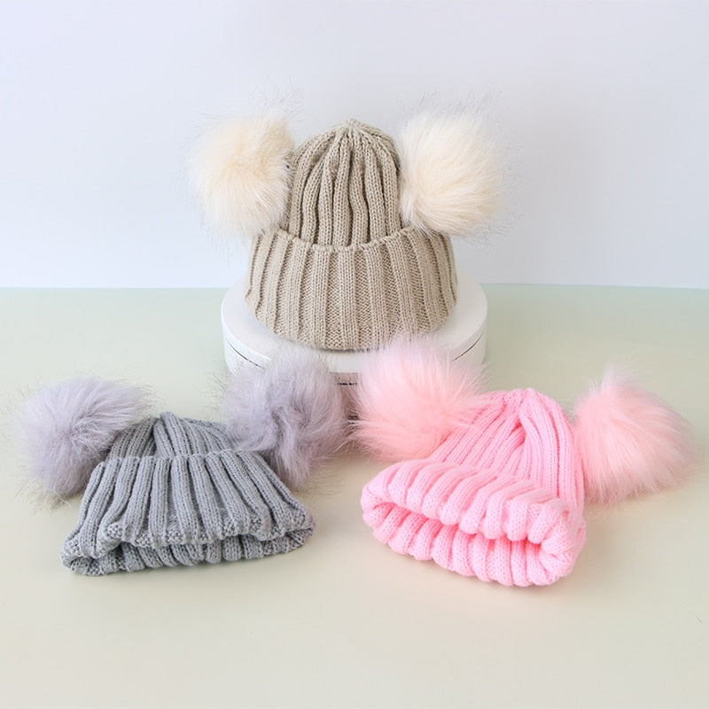 Newborn Baby Hat Scarf Set Pompom Cartoon Infant Baby Girl Boy Winter Hat For Kids Warm Knitted Children Boys Girls Beanie Cap