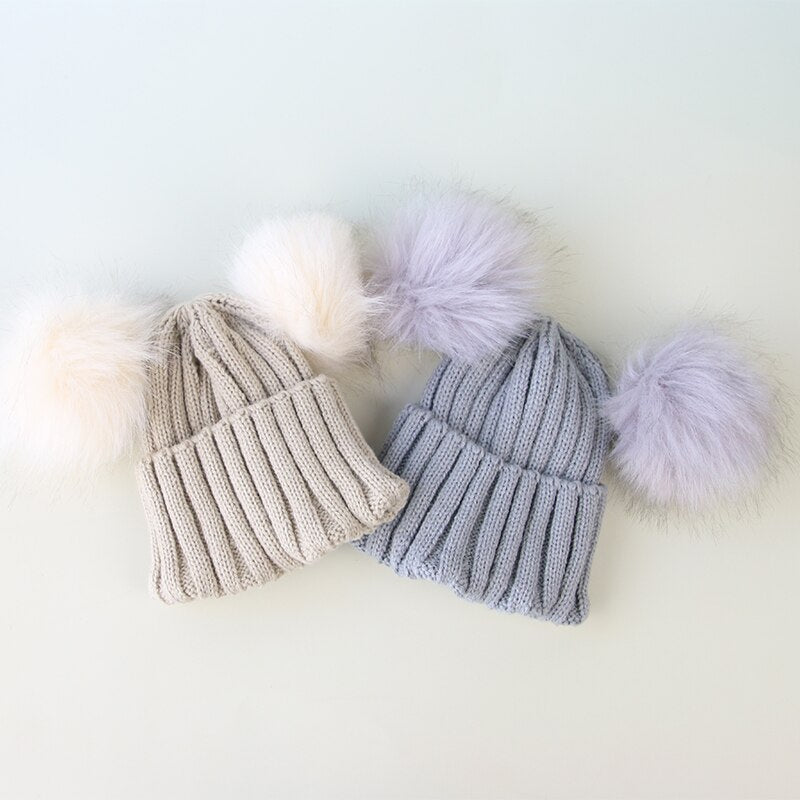 Newborn Baby Hat Scarf Set Pompom Cartoon Infant Baby Girl Boy Winter Hat For Kids Warm Knitted Children Boys Girls Beanie Cap