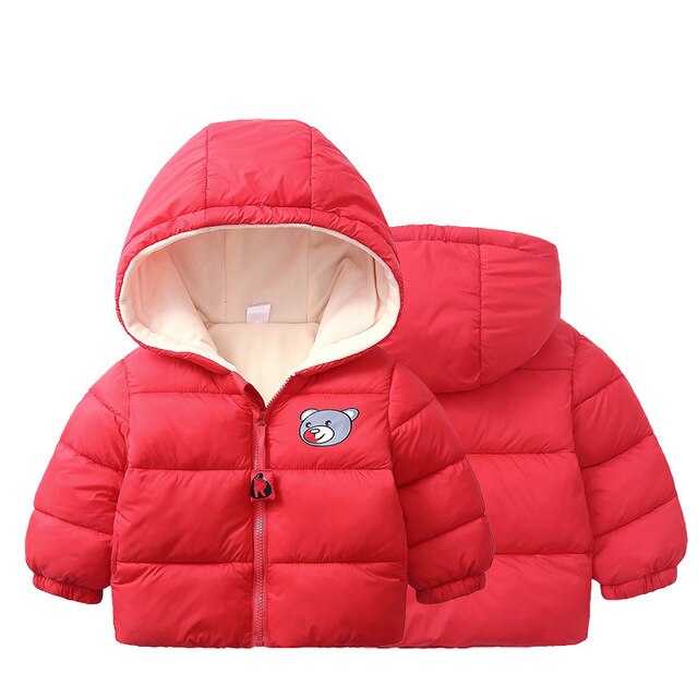 Children's Cotton Clothing Thickened Down Jacket Girls' Winter Lamb Fleece Jacket Children's Zipper Hooded Clothing Boy's Jacket 18M-4Y