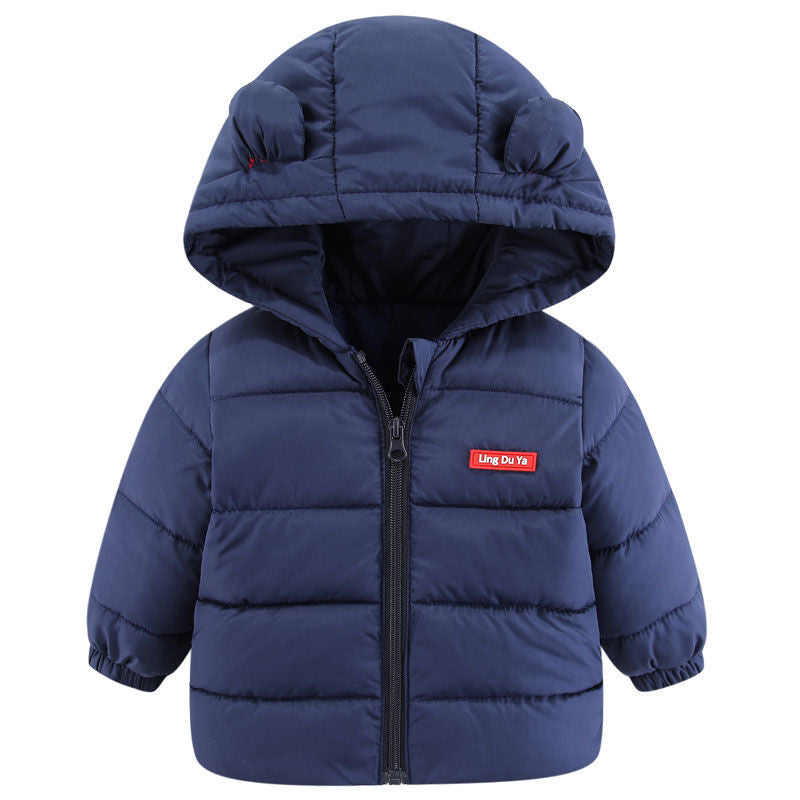 Children's Cotton Clothing Thickened Down Jacket Girls' Winter Lamb Fleece Jacket Children's Zipper Hooded Clothing Boy's Jacket 18M-4Y