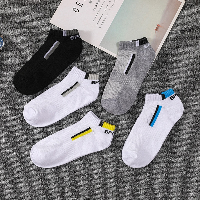 5 Pairs=10 Pieces Men&#39;s Short Absorb Sweat Sweat-Absorbent Breathable Mesh Sports Socks Ankle Socks Summer Sports Socks