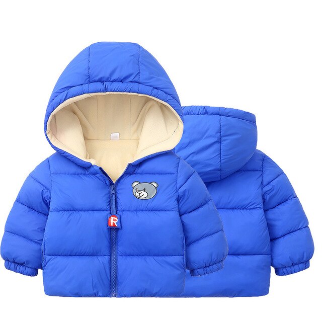 Children's Cotton Clothing Thickened Down Jacket Girls' Winter Lamb Fleece Jacket Children's Zipper Hooded Clothing Boy's Jacket 18M-4Y