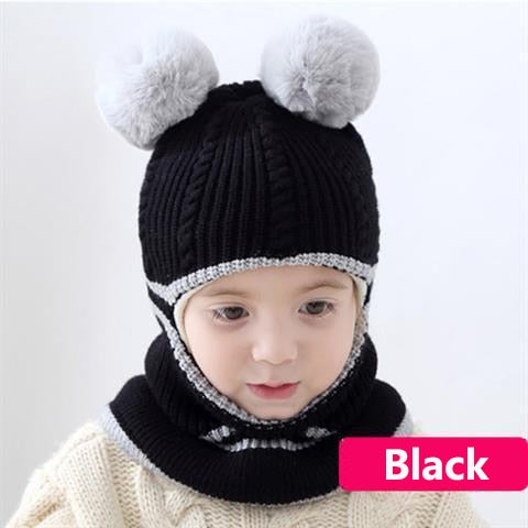 Beanies Baby Ring Hat Pompom Winter Children Hats Knitted Cute Cap for Baby Girls Boys Warm Fleece Lining Earflap Caps for Kids