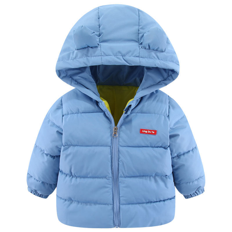 Children's Cotton Clothing Thickened Down Jacket Girls' Winter Lamb Fleece Jacket Children's Zipper Hooded Clothing Boy's Jacket 18M-4Y