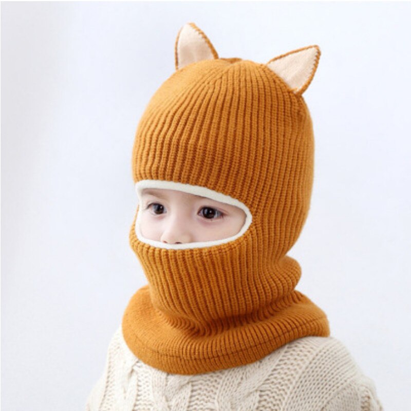 Beanies Baby Ring Hat Pompom Winter Children Hats Knitted Cute Cap for Baby Girls Boys Warm Fleece Lining Earflap Caps for Kids