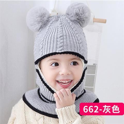 Beanies Baby Ring Hat Pompom Winter Children Hats Knitted Cute Cap for Baby Girls Boys Warm Fleece Lining Earflap Caps for Kids