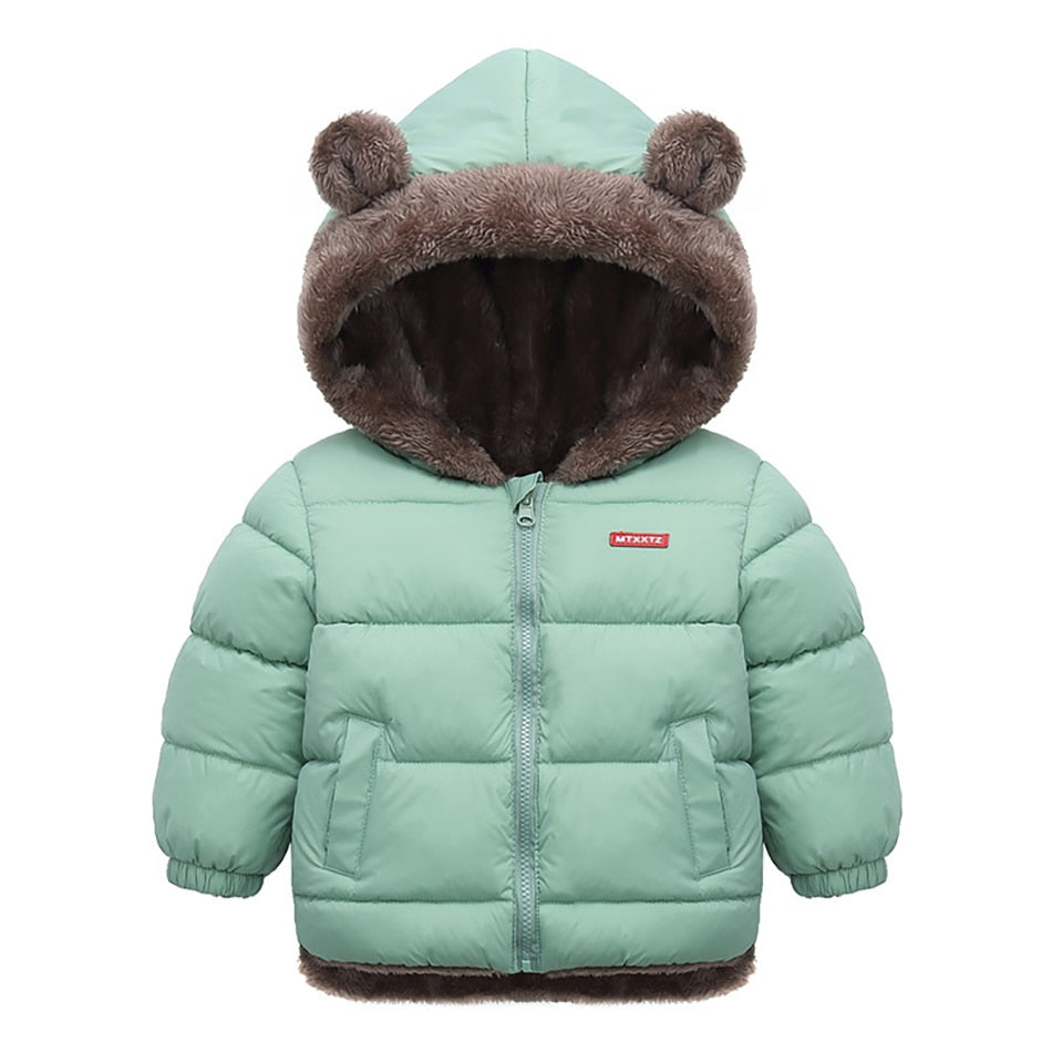 Children's Cotton Clothing Thickened Down Jacket Girls' Winter Lamb Fleece Jacket Children's Zipper Hooded Clothing Boy's Jacket 18M-4Y