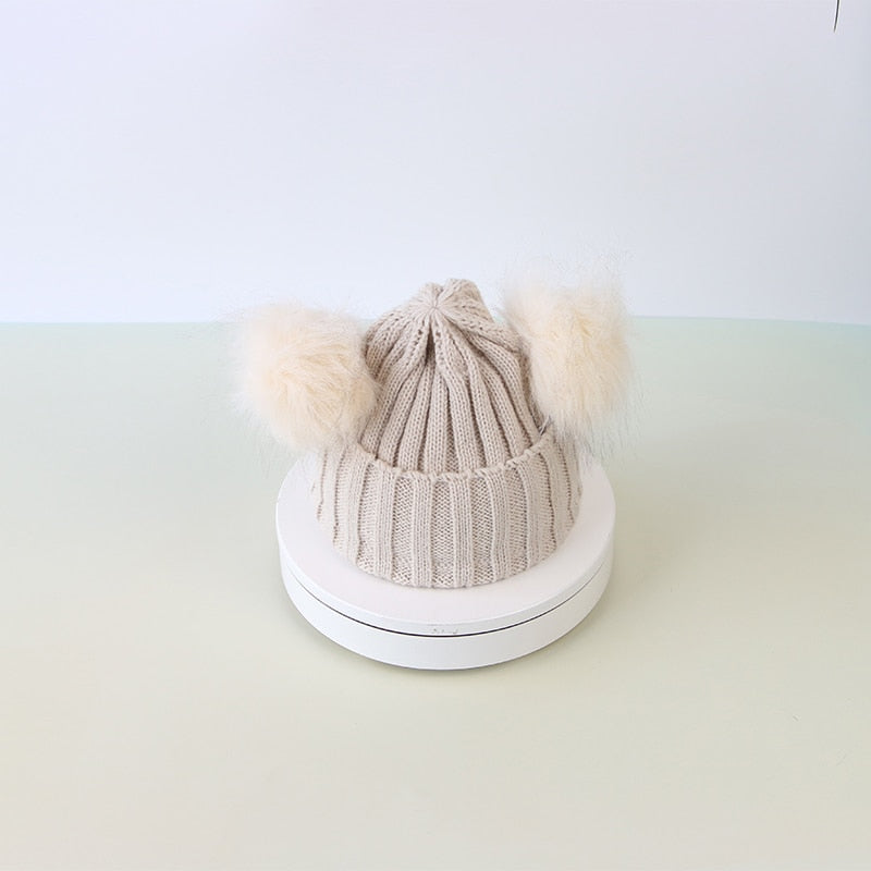 Newborn Baby Hat Scarf Set Pompom Cartoon Infant Baby Girl Boy Winter Hat For Kids Warm Knitted Children Boys Girls Beanie Cap