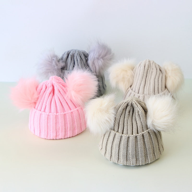 Newborn Baby Hat Scarf Set Pompom Cartoon Infant Baby Girl Boy Winter Hat For Kids Warm Knitted Children Boys Girls Beanie Cap