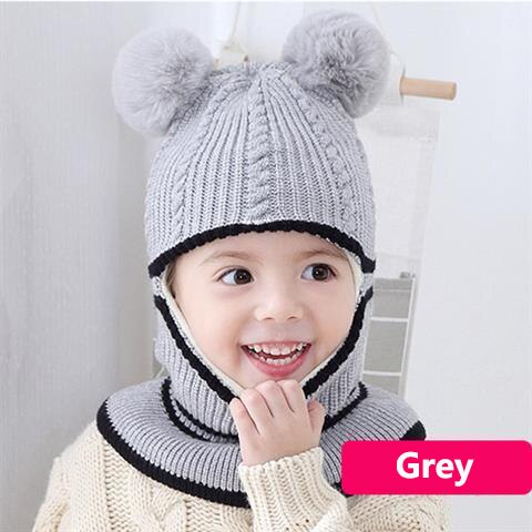 Beanies Baby Ring Hat Pompom Winter Children Hats Knitted Cute Cap for Baby Girls Boys Warm Fleece Lining Earflap Caps for Kids